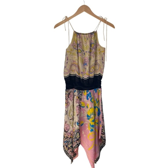 Vintage y2k Betsey Johnson Silk Mixed Print Handkerchief Midi Dress Size 4 - Picture 3 of 12